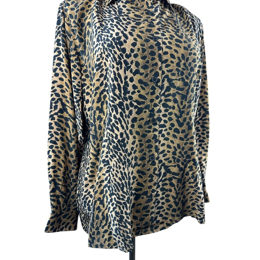 Vtg Silk Lore Beth Terrell Silk Cheetah Animal Print Button Blouse Plus Size 1X - Picture 7 of 11